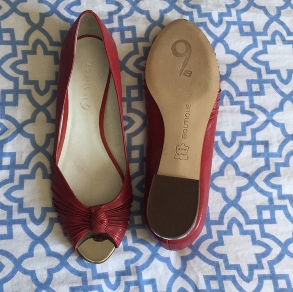 Boutique 9 Red Peep-Toe Flats - Picture 1 of 9